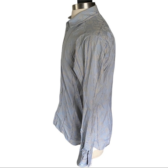 Ted Baker London Powder Blue with Tan Floral Embossing Button Front LS Men’s Lrg - Picture 4 of 9
